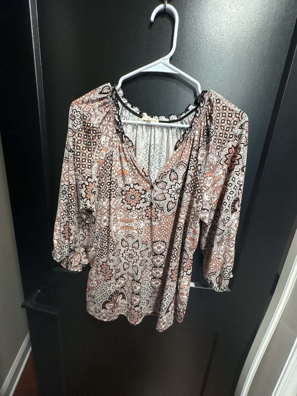 Joie de oiore Paisley Print V-Neck 3/4 Sleeve Blouse